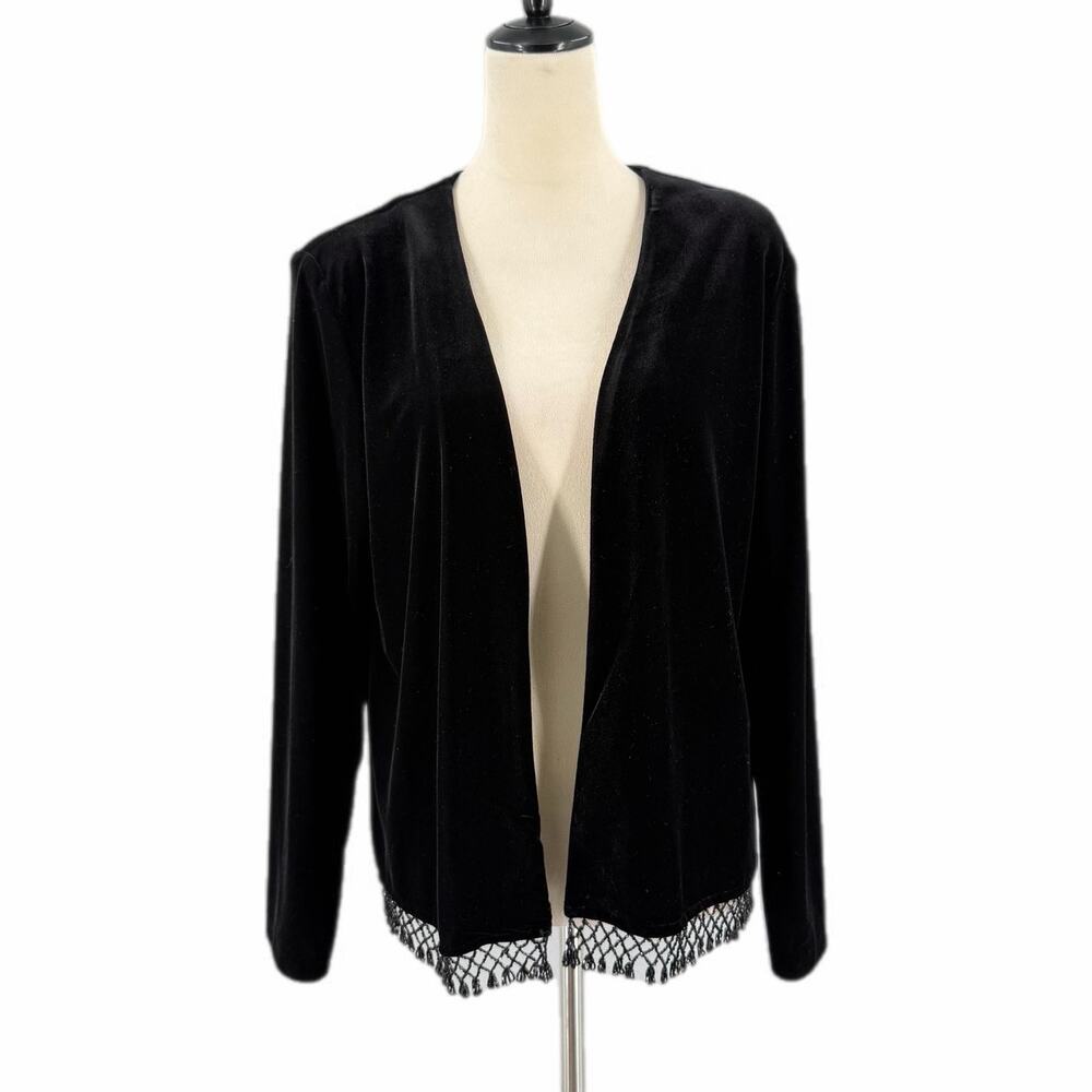 Xscape Vintage Black Velvet Beaded Fringe Whimsigoth Glam Formal Party Jacket